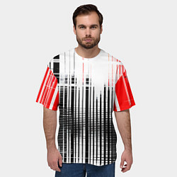 Футболка оверсайз мужская Красно-чёрный гранж на белом фоне, цвет: 3D-принт — фото 2