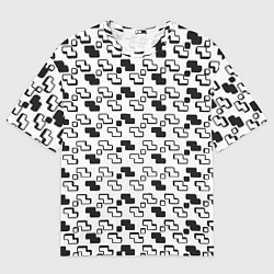 Футболка оверсайз мужская Чёрно-белые фигуры на белом фоне, цвет: 3D-принт