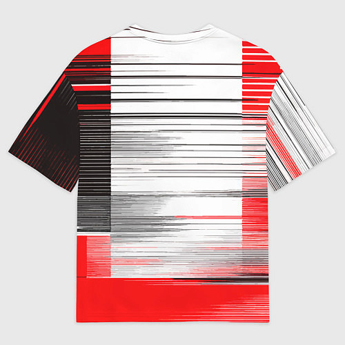 Мужская футболка оверсайз Чёрные вертикальные полосы на красно-белом фоне / 3D-принт – фото 2