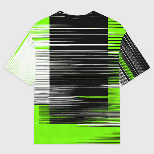 Мужская футболка оверсайз Белые вертикальные полосы на чёрно-зелёном фоне / 3D-принт – фото 2