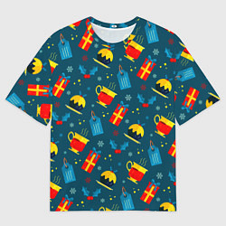 Футболка оверсайз мужская Новогодний сладкий паттерн, цвет: 3D-принт