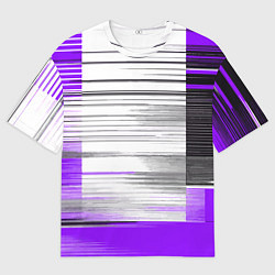 Футболка оверсайз мужская Чёрные вертикальные полосы на фиолетово-белом фоне, цвет: 3D-принт
