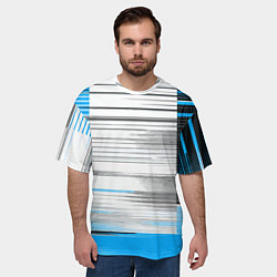 Футболка оверсайз мужская Чёрные вертикальные полосы на сине-белом фоне, цвет: 3D-принт — фото 2