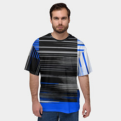 Футболка оверсайз мужская Белые вертикальные полосы на чёрно-синем фоне, цвет: 3D-принт — фото 2
