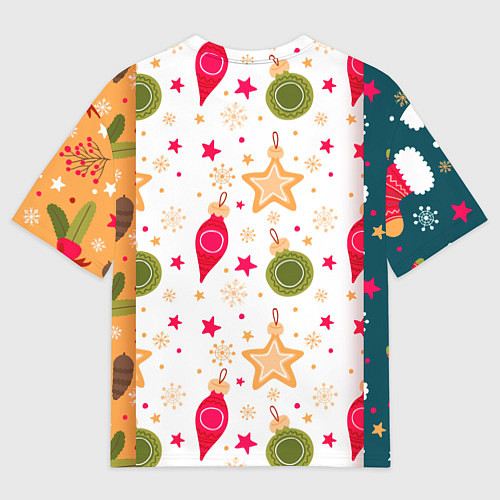 Мужская футболка оверсайз Новогодние паттерны комбинация / 3D-принт – фото 2