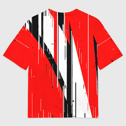 Мужская футболка оверсайз Чёрно-белые вертикальные полосы на красном фоне / 3D-принт – фото 2