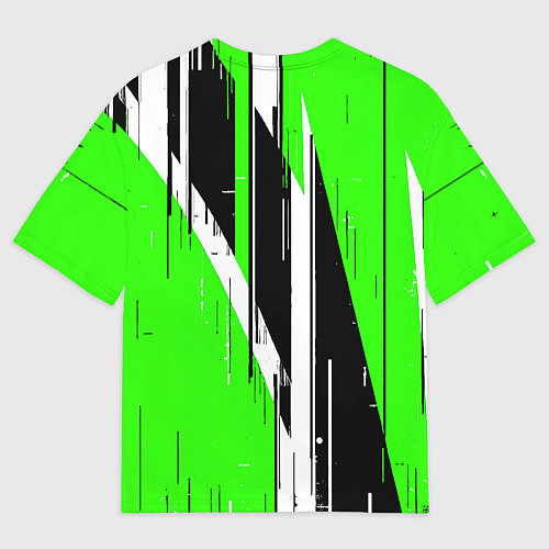 Мужская футболка оверсайз Чёрно-белые вертикальные полосы на зелёном фоне / 3D-принт – фото 2