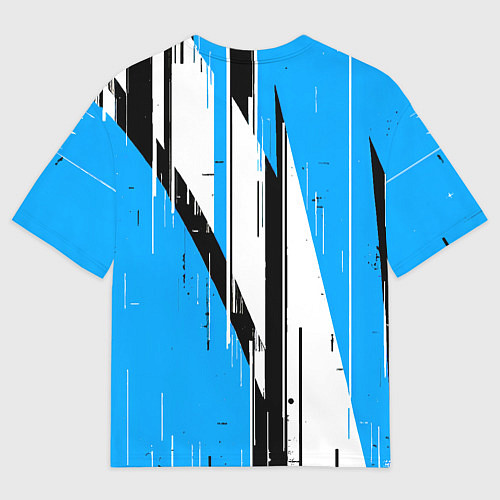 Мужская футболка оверсайз Чёрно-белые вертикальные полосы на синем фоне / 3D-принт – фото 2