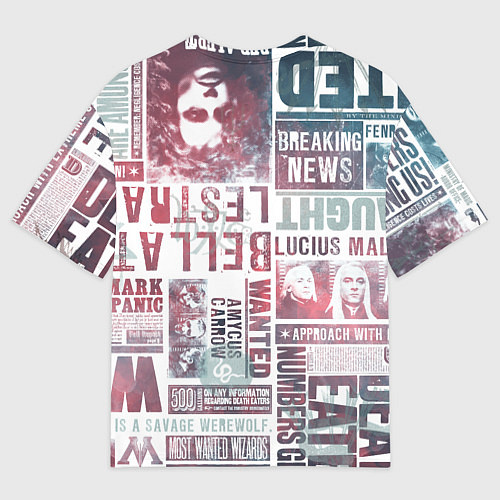 Мужская футболка оверсайз Паттерн газеты - Гарри Поттер Сириус Блэк и Люциус / 3D-принт – фото 2