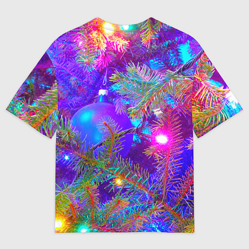 Мужская футболка оверсайз Новогоднее свечение гирлянд / 3D-принт – фото 2