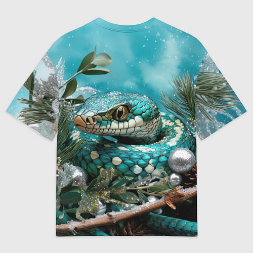 Мужская футболка оверсайз Зеленая змея новый год / 3D-принт – фото 2