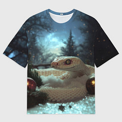 Футболка оверсайз мужская Белая змея и новогодние шары, цвет: 3D-принт