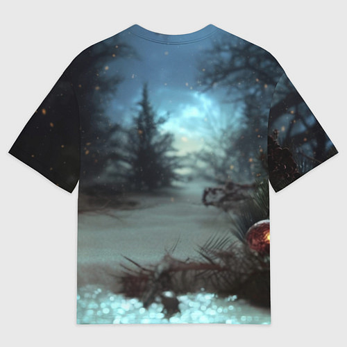 Мужская футболка оверсайз Белая змея и новогодние шары / 3D-принт – фото 2
