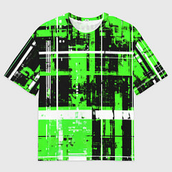 Футболка оверсайз мужская Зелёно-белый гранж на чёрном фоне, цвет: 3D-принт