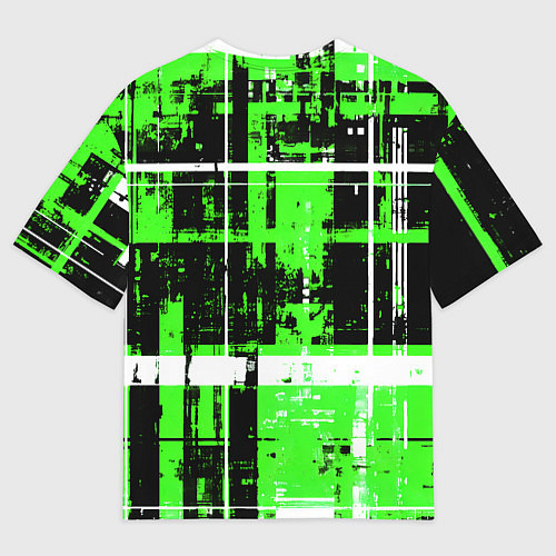 Мужская футболка оверсайз Зелёно-белый гранж на чёрном фоне / 3D-принт – фото 2