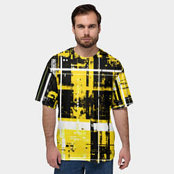 Футболка оверсайз мужская Жёлто-белый гранж на чёрном фоне, цвет: 3D-принт — фото 2