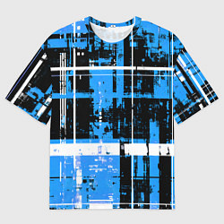 Футболка оверсайз мужская Сине-белый гранж на чёрном фоне, цвет: 3D-принт