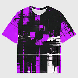 Футболка оверсайз мужская Фиолетово-белый гранж на чёрном фоне, цвет: 3D-принт