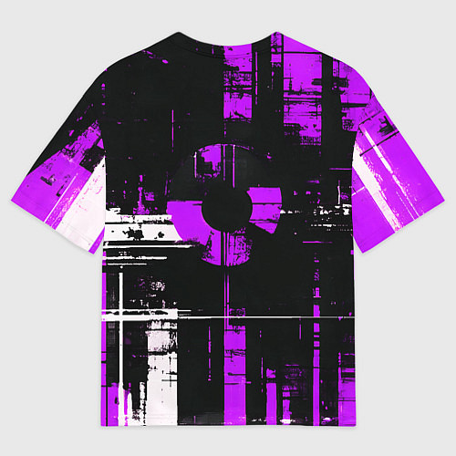 Мужская футболка оверсайз Фиолетово-белый гранж на чёрном фоне / 3D-принт – фото 2
