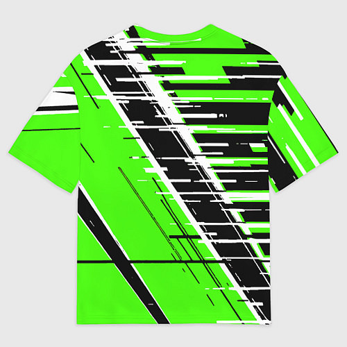 Мужская футболка оверсайз Чёрно-белые глитч полосы на зелёном фоне / 3D-принт – фото 2