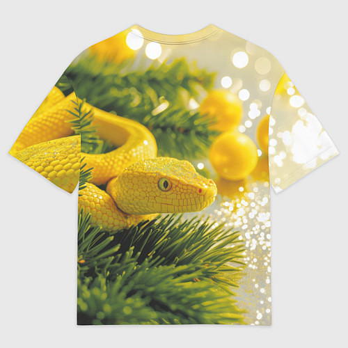 Мужская футболка оверсайз Змея новогодняя лимонного цвета / 3D-принт – фото 2
