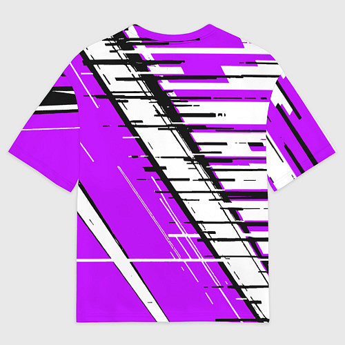 Мужская футболка оверсайз Чёрно-белые глитч полосы на фиолетовом фоне / 3D-принт – фото 2