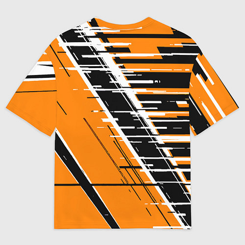 Мужская футболка оверсайз Чёрно-белые глитч полосы на оранжевом фоне / 3D-принт – фото 2