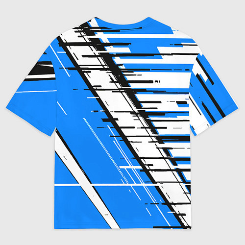 Мужская футболка оверсайз Чёрно-белые глитч полосы на синем фоне / 3D-принт – фото 2