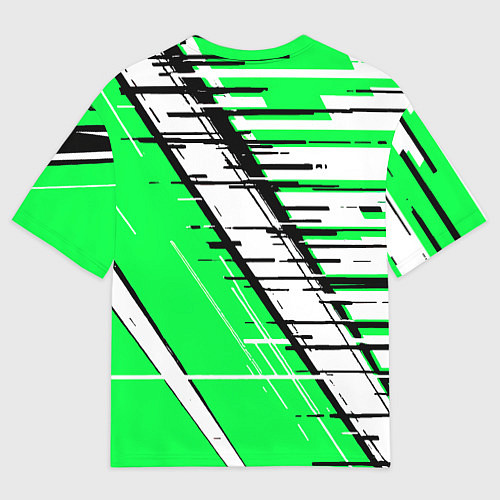 Мужская футболка оверсайз Чёрно-белые глитч полосы на зелёном фоне / 3D-принт – фото 2