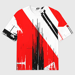 Футболка оверсайз мужская Вертикальные чёрные линии на красно-белом фоне, цвет: 3D-принт