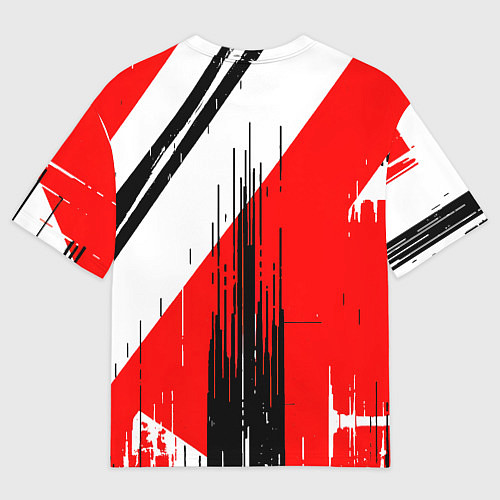 Мужская футболка оверсайз Вертикальные чёрные линии на красно-белом фоне / 3D-принт – фото 2