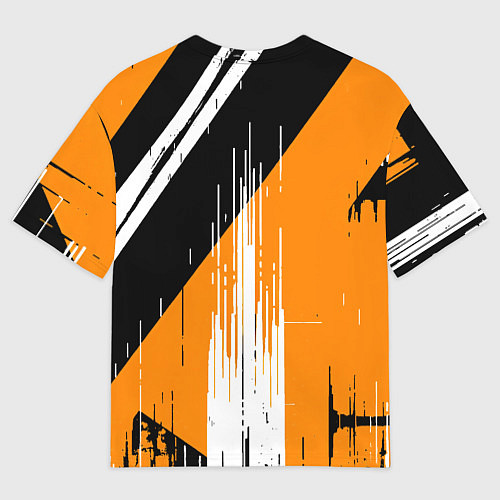 Мужская футболка оверсайз Вертикальные чёрные линии на оранжево-белом фоне / 3D-принт – фото 2