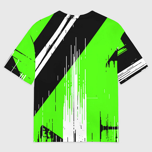 Мужская футболка оверсайз Вертикальные чёрные линии на зелёно-белом фоне / 3D-принт – фото 2