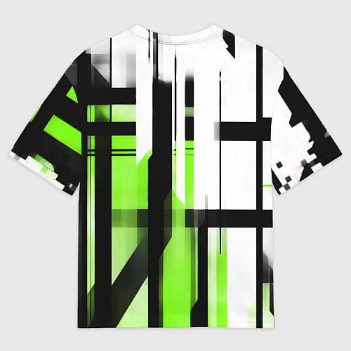 Мужская футболка оверсайз Чёрно-зелёные вертикальные и горизонтальные полосы / 3D-принт – фото 2