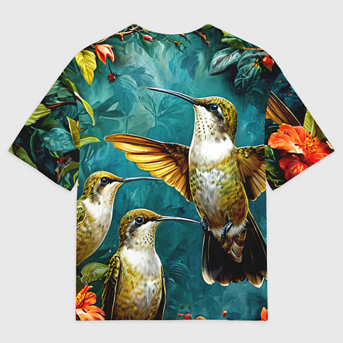 Мужская футболка оверсайз Три птички колибри / 3D-принт – фото 2