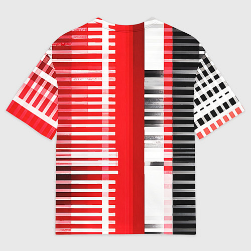 Мужская футболка оверсайз Белые полосы на чёрно-красном фоне / 3D-принт – фото 2