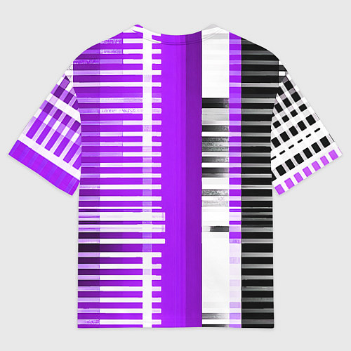 Мужская футболка оверсайз Белые полосы на чёрно-фиолетовом фоне / 3D-принт – фото 2
