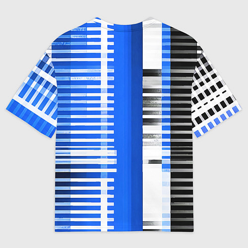 Мужская футболка оверсайз White stripes on a black and blue background / 3D-принт – фото 2