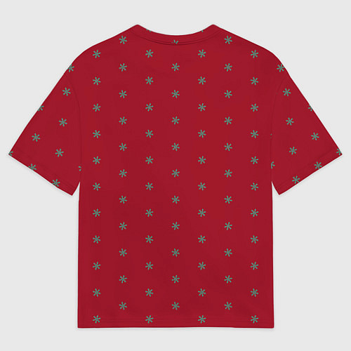 Мужская футболка оверсайз Голубые снежинки на рождественском красном / 3D-принт – фото 2