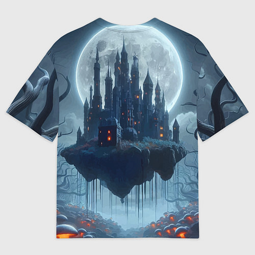 Мужская футболка оверсайз Замок Дракулы и неоновые грибы - нейроарт фантазия / 3D-принт – фото 2