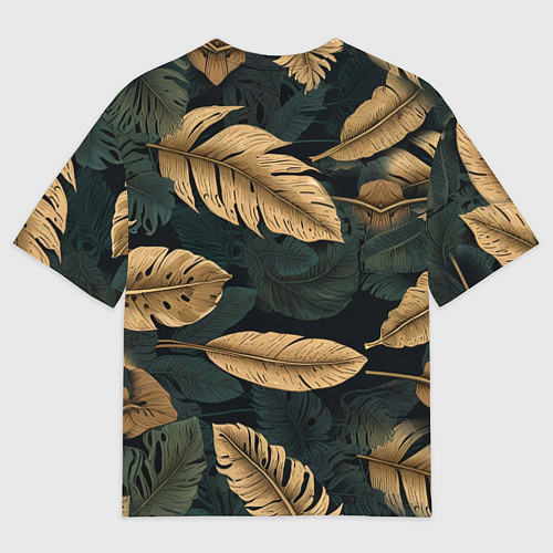 Мужская футболка оверсайз Золотые листья монстеры и перья / 3D-принт – фото 2