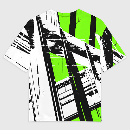 Мужская футболка оверсайз Чёрно-белые абстрактные линии на зелёном фоне / 3D-принт – фото 2