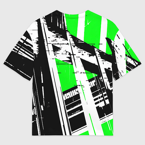 Мужская футболка оверсайз Чёрно-белые абстрактные линии на зелёном фоне / 3D-принт – фото 2