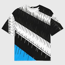 Футболка оверсайз мужская Диагональные чёрно-белые полосы на синем фоне, цвет: 3D-принт