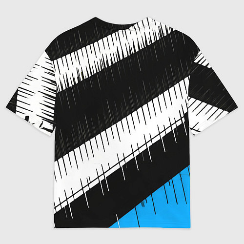 Мужская футболка оверсайз Диагональные чёрно-белые полосы на синем фоне / 3D-принт – фото 2