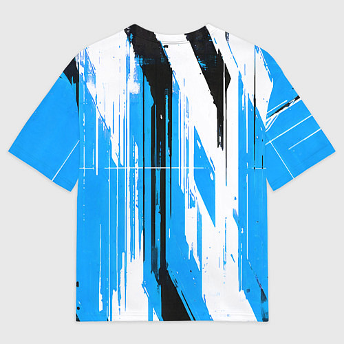 Мужская футболка оверсайз Вертикальные чёрно-белые линии на синем фоне / 3D-принт – фото 2