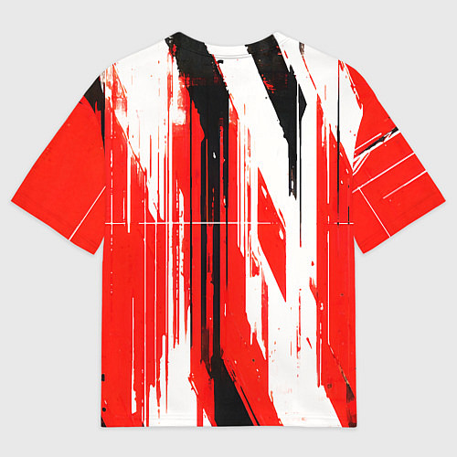 Мужская футболка оверсайз Вертикальные чёрно-белые линии на красном фоне / 3D-принт – фото 2
