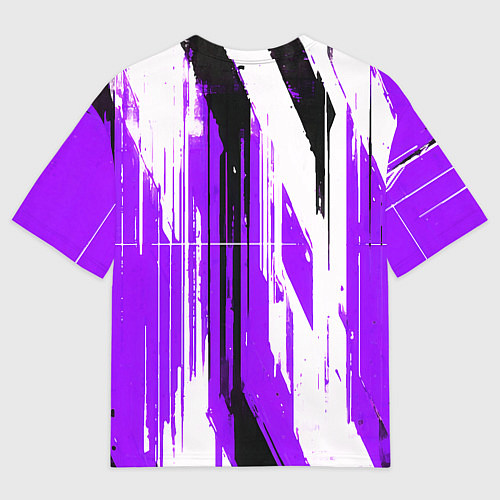 Мужская футболка оверсайз Вертикальные чёрно-белые линии на фиолетовом фоне / 3D-принт – фото 2