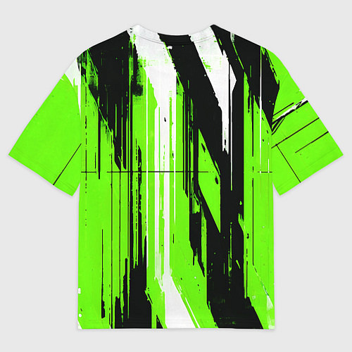 Мужская футболка оверсайз Вертикальные чёрно-белые линии на зелёном фоне / 3D-принт – фото 2