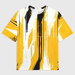 Футболка оверсайз мужская Вертикальные чёрно-белые линии на жёлтом фоне, цвет: 3D-принт